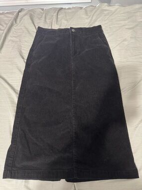 Classic Black Corduroy Midi Skirt